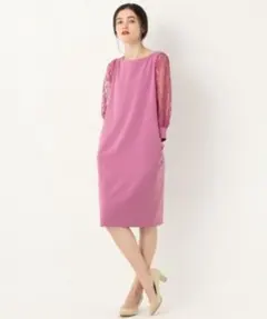 パープル レーススリーブ パーティードレス