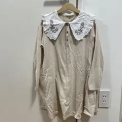 長袖ワンピース 130 襟付きワンピース　刺繍　ベージュ
