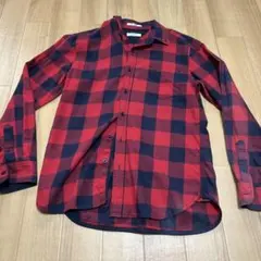メンズ　長袖シャツ　赤黒チェック柄　M