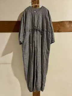 ギンガムチェック　リネンのオールインワン