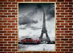 ストーン アートパネル エッフェル塔×クラシックカー 60x80cm