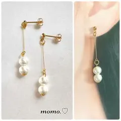 コットンパールピアス❤︎ゴールド