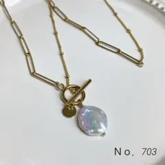 ハンドメイド＊バロックパールのマンテルネックレス/ステンレス製/gold