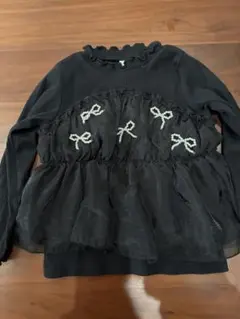 リボン刺繍 ブラック 長袖カットソー 110