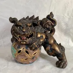 獅子形置物 福獅子 林俊亭作 交趾焼 陶磁器 福美 中国美術 陽刻 浮彫