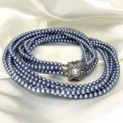 アコヤ真珠 ベビーパール　5連　ブルー　ネックレス　Silver刻印　真珠