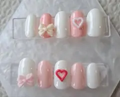 (現品) リボン・ハートデザインネイルチップ10個セット