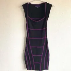 Forever 21 バンデージ風 ニットワンピース 黒×紫 【S】タイトのサムネイル