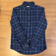 ユニクロ　フランネルシャツ　チェック　Mサイズ　青系　白チェック