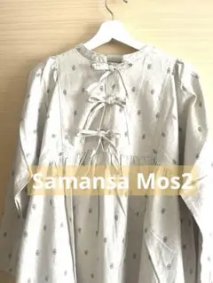 Samansa Mos2 リボン付き刺繍模様ロングワンピース