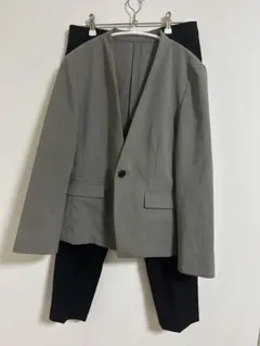 ロペピクニック　パンツスーツ　ノーカラー　通勤　オフィス　ブラウン　黒　L