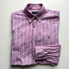【良品】POLO RALPH LAUピンク ストライプ ボタンダウン 長袖 タブ