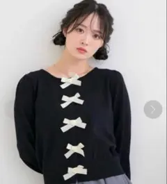 タグ付き新品未使用 フロントリボン カーディガン レトロガール ブラック