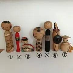 日本の伝統こけし人形７体セット（小さめ）