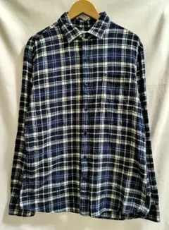 【良配色】フランネルシャツ チェック 紺×白×緑 ポケット メンズ Mサイズ