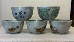 有田焼 色絵 透かし小鉢 向付 花柄 5客 和食器