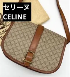 セリーヌ　ショルダーバッグ　マカダム柄　ゴールド金具　PVC レザー　ベルト