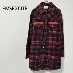 エムズエキサイト シャツ ネルシャツ 長袖 チェック柄 チュニック丈 コットン