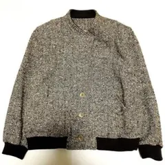 ヘリンボーン ブルゾン ジャケット ニットリブ ブラウン ゆったり