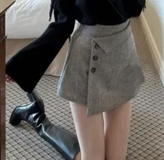 GRL インパン裏地付ヘリンボーンアシメミニスカート [tu923]