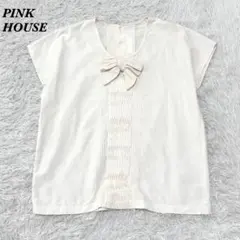 PINK HOUSE リボンモチーフ半袖コットンカットソー オフホワイト