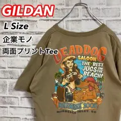 レア企業モノTee★GILDAN バックプリントTシャツ 胸ロゴ キャラクター