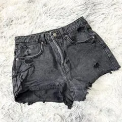 y2k　ダメージデニムショートパンツ　フライボタン　平成　ギャル　韓国　脚長　黒