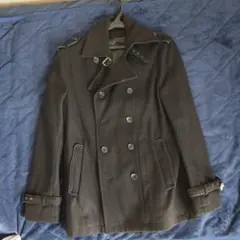 ブラック ウール ピーコート ダブルブレスト