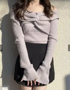 grl ツイストフレアスリーブリブニットトップス　dr613