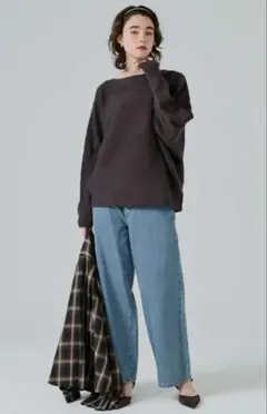 coca ウォッシャブル ドルマンスリーブボートネックニット　M brown