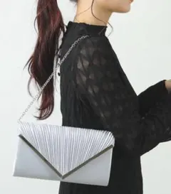 クラッチバッグ パーティーバッグ V字プレート プリーツ 3WAY パーティー