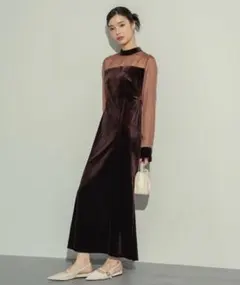 NEUNA ブラウン　ベロアパーティードレス
