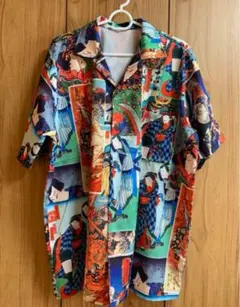 浮世絵デザイン 半袖アロハシャツM