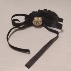 ✨ヘアゴム シュシュ リボン付き ブラック パール ブレスレット かわいい