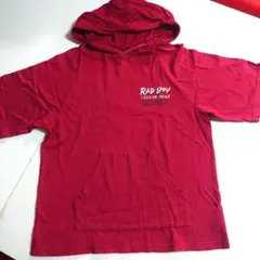 気まぐれ値下げ♪150〜RADCUSTOM フード付き 半袖Tシャツ 濃い赤のサムネイル