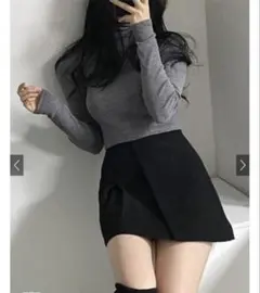 GRL グレイル ハイネックリブニットトップス cu441 グレー 灰色　M