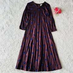 Sybillaサークルフラワー刺繍ジャージードレスブラウンMアンダードレス付き