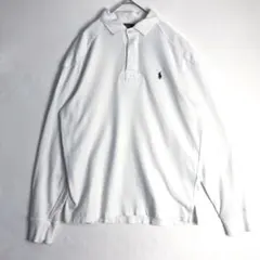 3220 90s ポロ　ラルフローレン　刺繍　ロゴ　長袖　ラガーシャツ　白