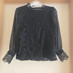 レース ブラック 長袖ブラウス