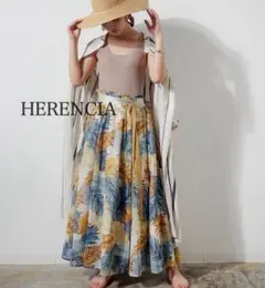 美品HERENCIA ボタニカル柄フレアスカート 38 リーフ柄 ロングスカートのサムネイル