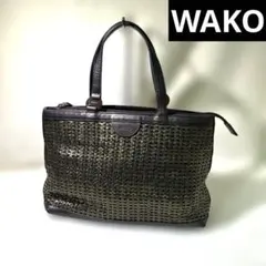 WAKO 銀座和光 イントレチャート レザー ハンドバッグ ブラック - メルカリ