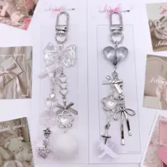 白×黒 ビーズキーホルダー/ストラップ y2k 韓国 コレクトブック 平成