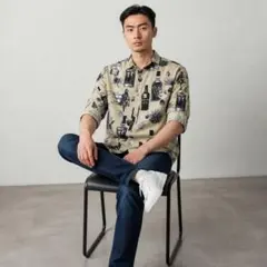 AZUL BY MOUSSY コットンリネン総柄シャツ M アズールバイマウジーのサムネイル