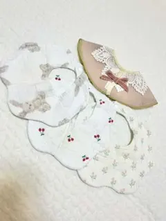 MARLMARLピンクのリボンスタイ/綿100%スタイ3枚　計4枚セット