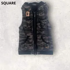 スクエア　迷彩柄フード付きベスト　綿100% ボア　羽織り　カジュアル　L相当