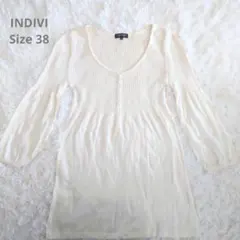 INDIVI 羅紋拼接 七分袖 針織洋裝 38