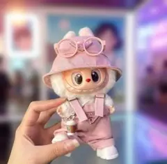 ラブブ服　17cm 着せ替えlabubuぬい服 ピンクのオーバーオール５点セット