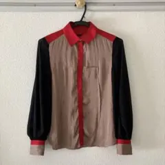 GU×UNDERCOVER 長袖シャツ ベージュ×ブラック×レッド Sのサムネイル