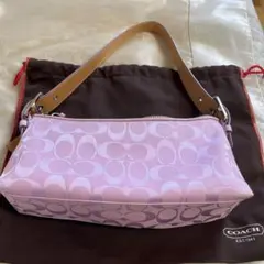 コーチ　アクセサリーポーチ　キャンバス　ピンク　シグネチャー　6371