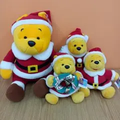 タグ付き ディズニー くまのプーさん クリスマス サンタ ぬいぐるみ 4点セット